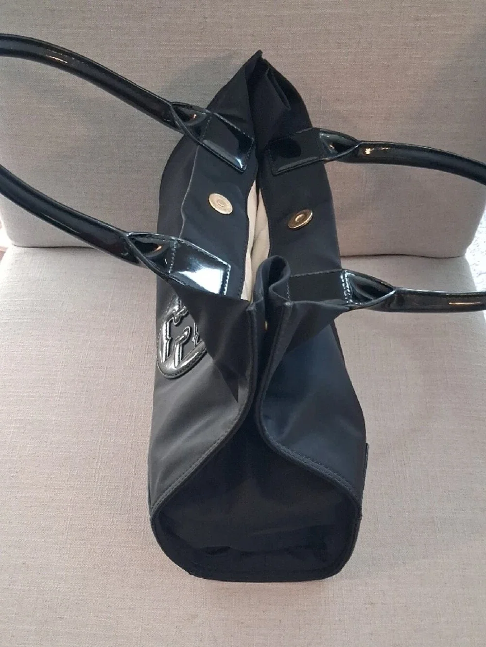 Tory Burch Black Nylon Tote with Patent Trim and Logo